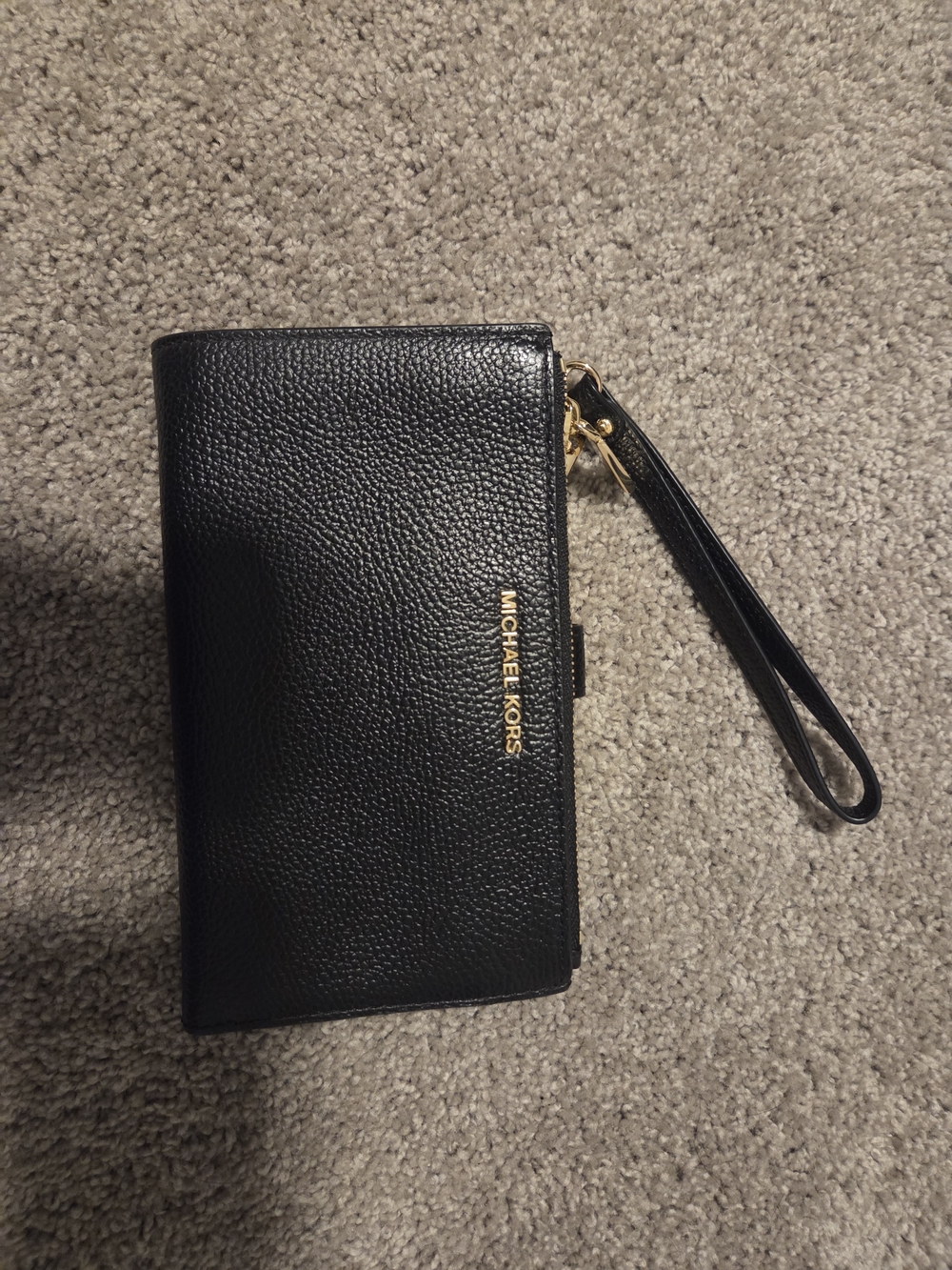 MICHAEL KORS Black Leather Wristlet Wallet Double Zip